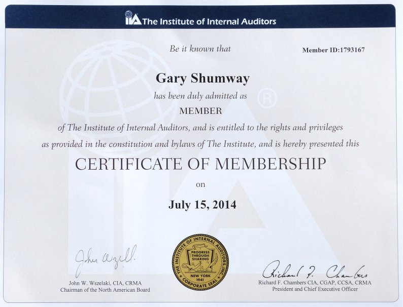 Gary's IIA Memberhip